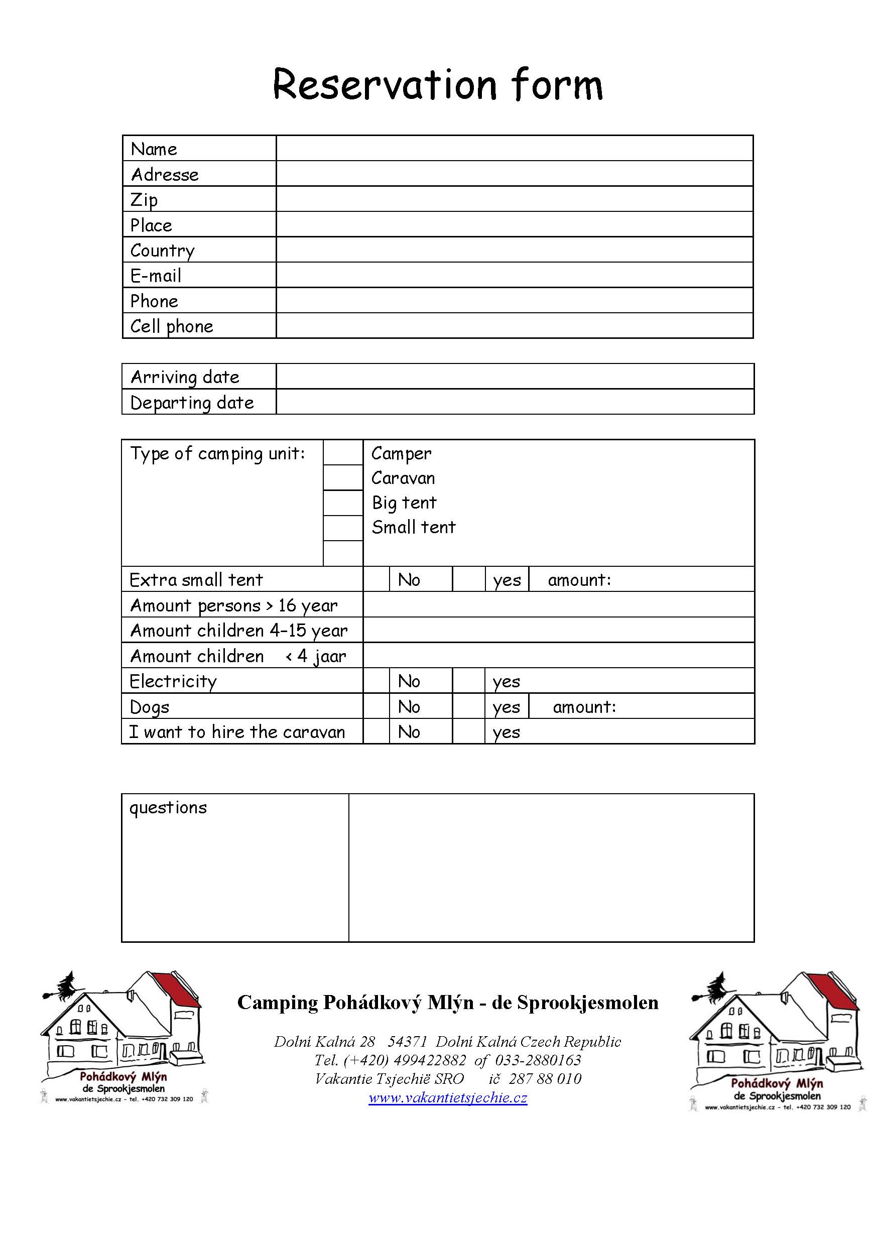 Free Campground Reservation Template